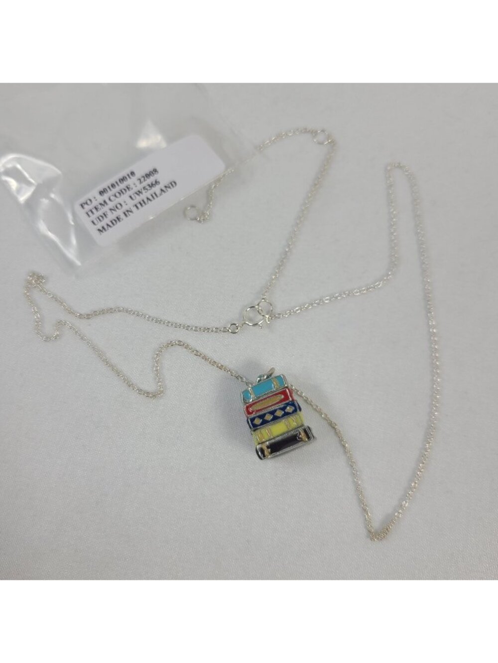 NEW Stacked Books Pendant Necklace Multicolor Enamel Charm On Silver Chain